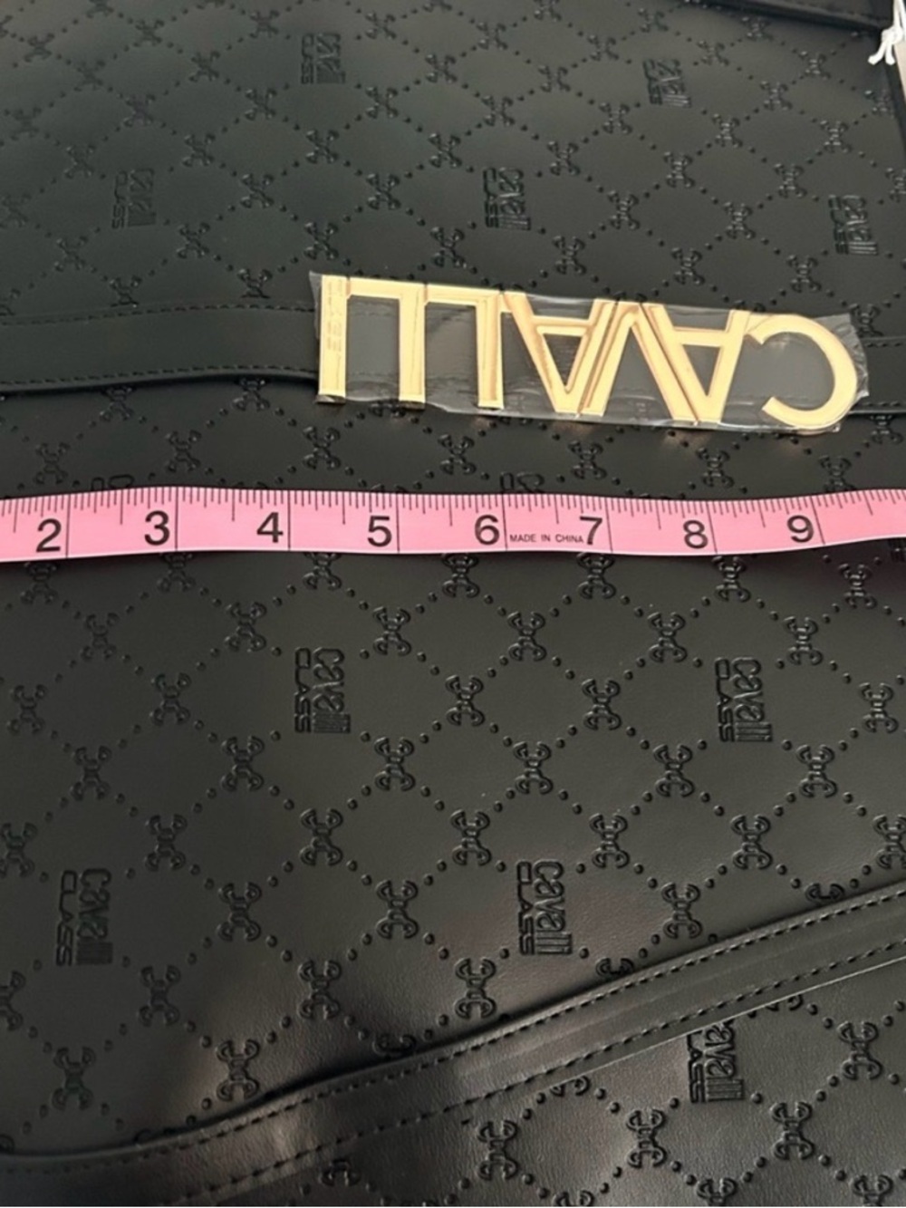 NWT Cavalli Class Sandra Shopper Tote Bag Black Deboss with Gold Hardware - Picture 10 of 13